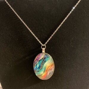 Multicolor Pendant Necklace with Silver Chain